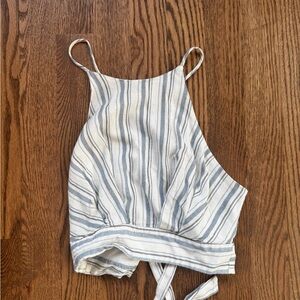 Aqua White and Blue Asymmetrical Tie Front Camisole